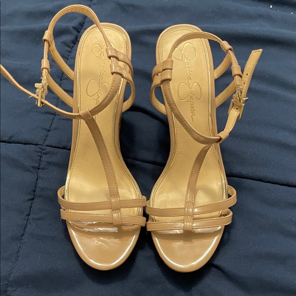 Jessica Simpson Tan Strappy Wedges